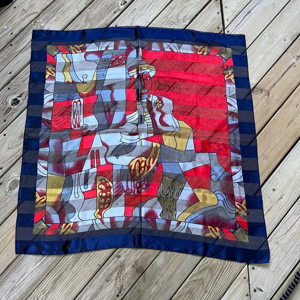 Women's Vintage Picasso Cube Art To Wear Colorful Square Scarf